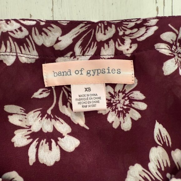 Band Of Gypsies Blouse Top Bodysuit XS Burgundy Vintage Floral Long Bell Sleeve - Picture 5 of 13